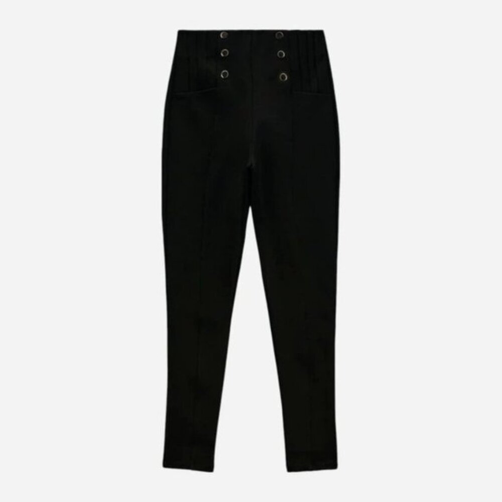 NWT ZARA High Rise Legging Embellished Gold Buttons Black XS #A1279 - Picture 5 of 13